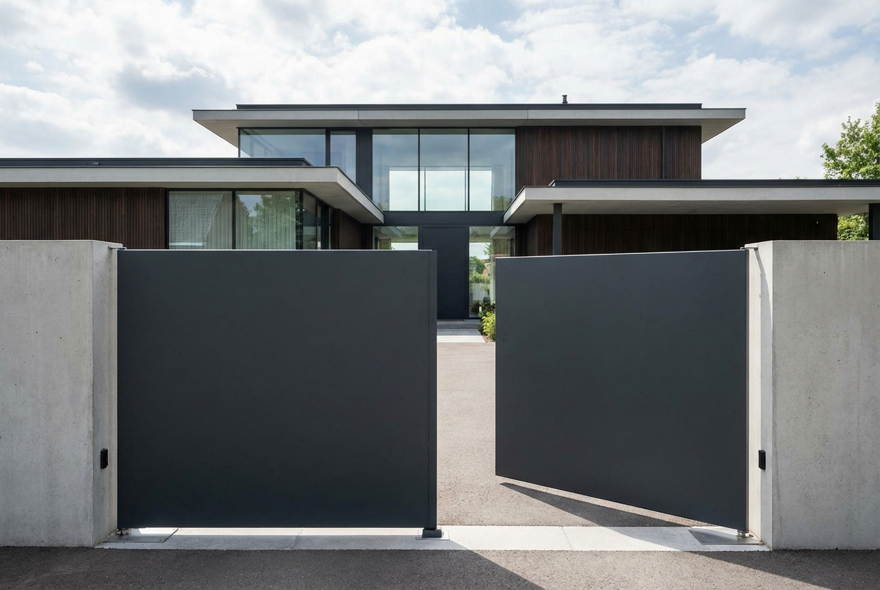 Portail battant moderne avec motorisation enterree